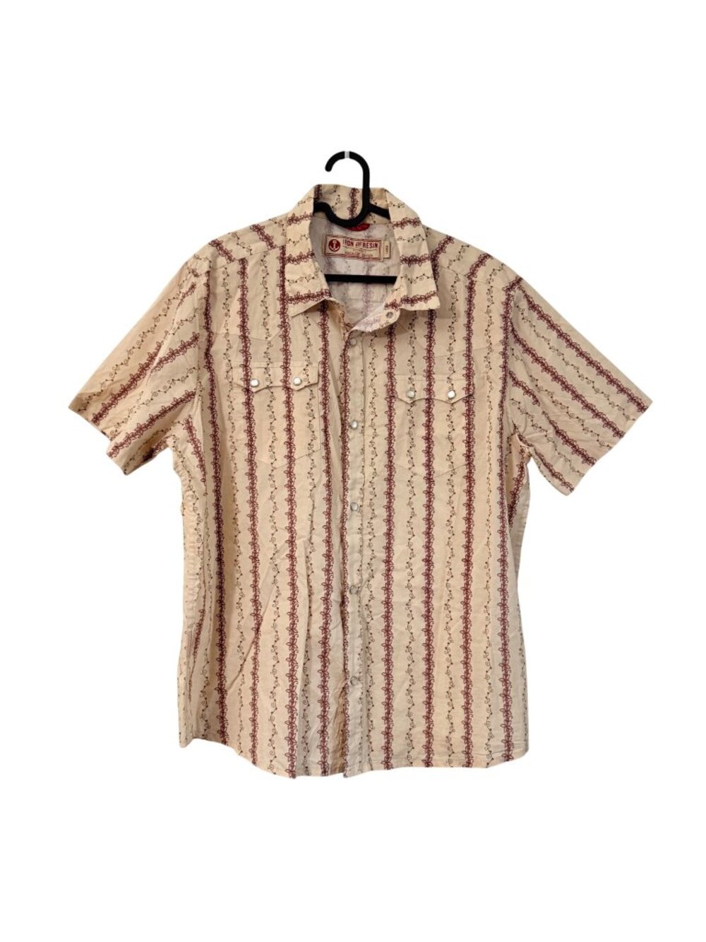 Iron Resin Floral Western Rodeo Pearl Snap Short Sleeve Shirt Mens Large